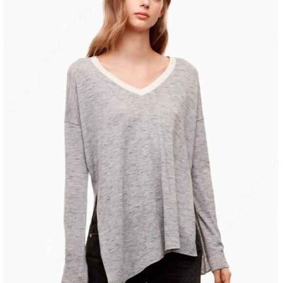 Aritzia Wilfred Sherbrooke Purple V-Neck Sweater Top Size XS Stretch Minimalist - Picture 9 of 12